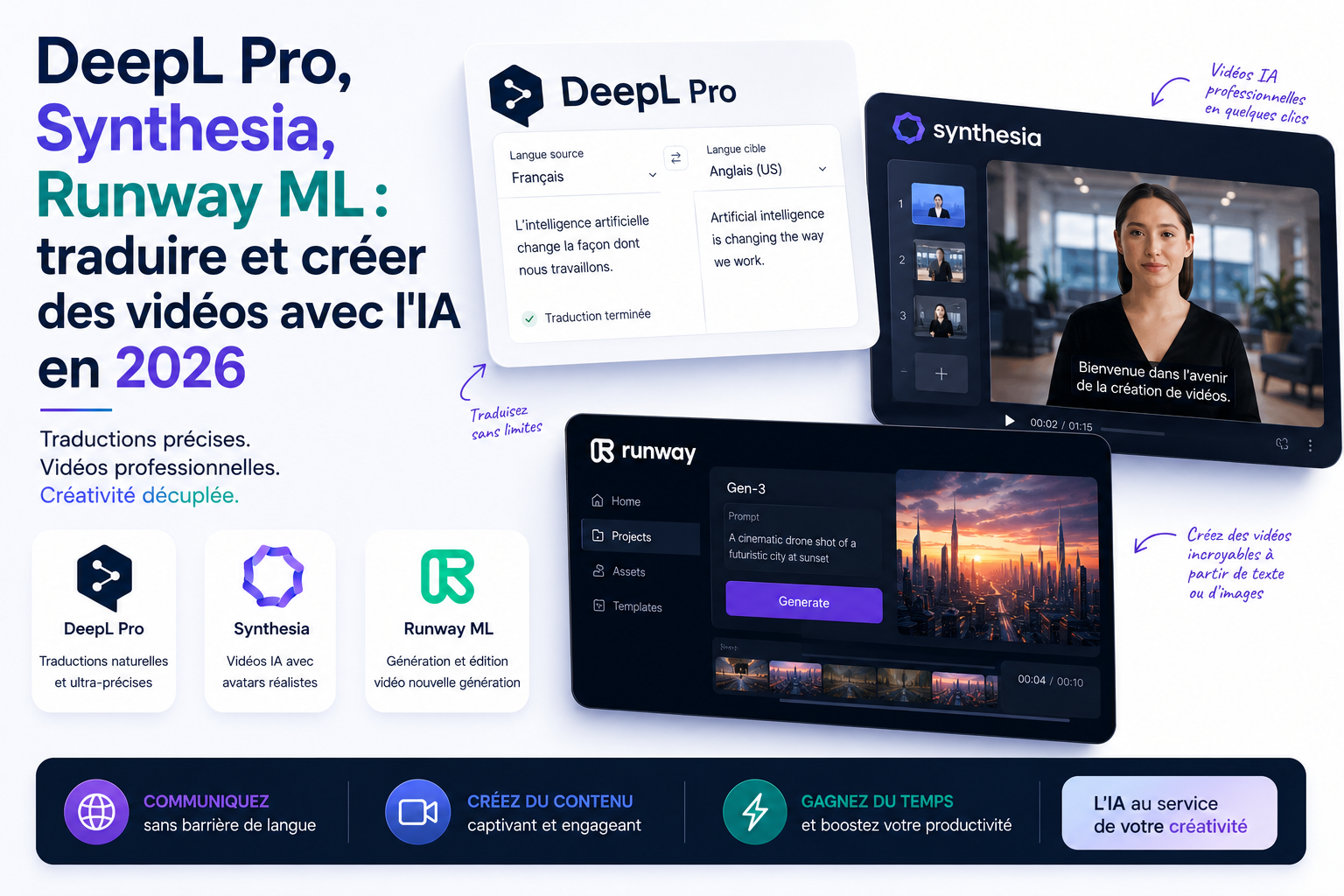 DeepL Pro, Synthesia, Runway ML : traduire et créer des vidéos avec l'IA en 2026