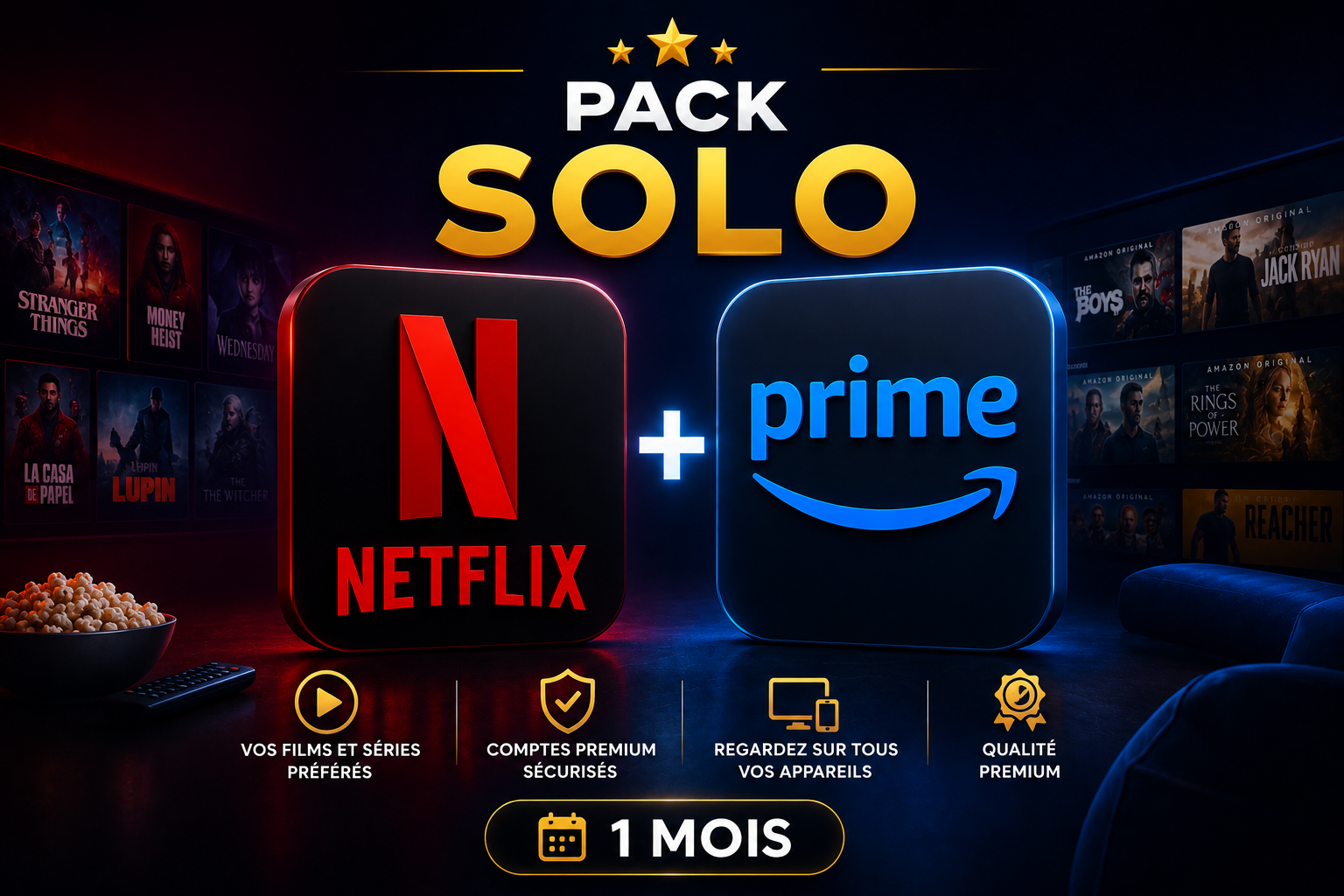 Pack Amazon Prime & Netflix — 1 écran | 1 Mois
